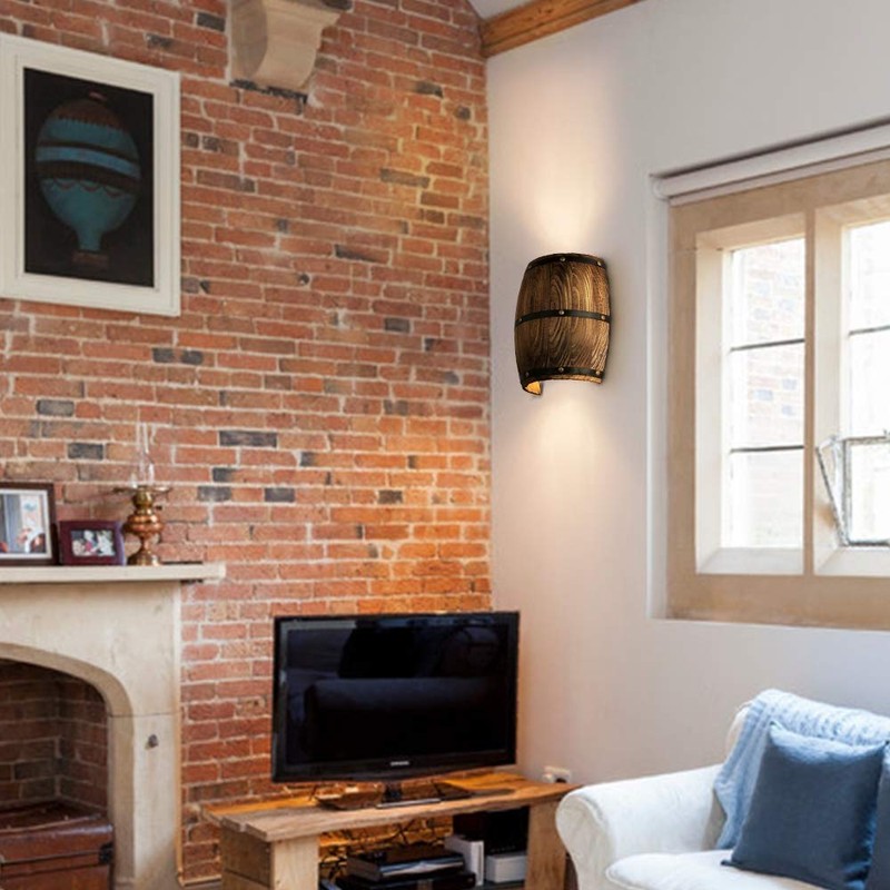 Newrays Antique Wood Wine Barrel Wall Sconce Lighting Fixture Up