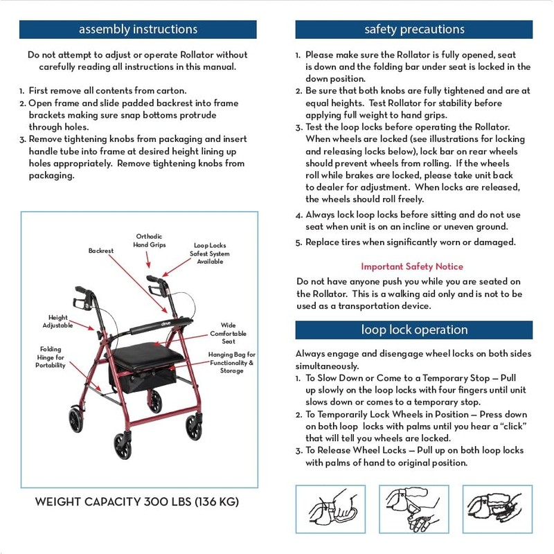 Drive Medical Aluminum Rollator Walker Fold Up and Removable Back