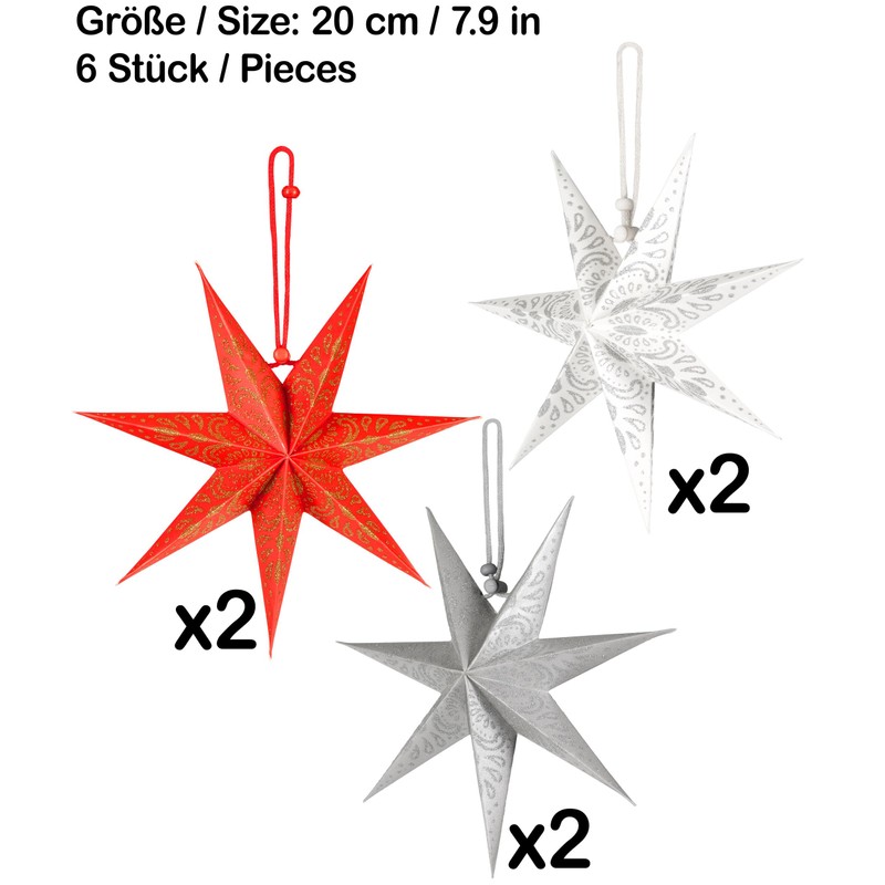 BRUBAKER 6 Paper Stars Christmas - Poinsettia Decoration Set -