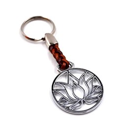 Claro Schmuck Key Ring Metal Thickness 2 mm Faux Leather Cord Total Length Approx. 9 cm - 11 cm, lotus flower