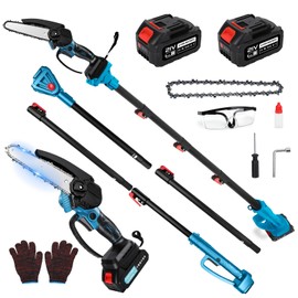 Gpaentsn 2 in 1 Cordless 6 inch Pole Saw & Mini Chainsaw with 2× 21V Battery, Electric Polesaw with Extension Pole for Tree Trimming