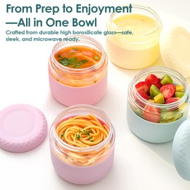 Cafezi 24 oz Glass Lunch Bowl Container with Lid | Leak & Spill Proof, BPA-Free, Microwave & Dishwasher Safe, Airtight Meal Prep & Food Storage Jar for Lunch, Salad, Soup, Overnight Oats, Stew, Yogurt