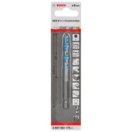 Bosch 2607002779 "HEX-9 Multi Construction" Multi-Purpose Drill Bit, Silver/Blue, 8 x 50 mm