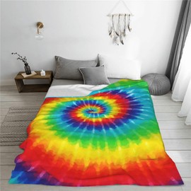 Tie Dye Rainbow Throw Blanket Flannel Fleece Autumn Lightweight Soft Fuzzy Cozy Blanket for Couch Bed Fall Decor Travel Blankets Holiday Kids Adult 60"x50"