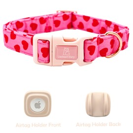 Lionheart glory Airtag Dog Collar Valentine Collar for Small Dogs, Red Hearts Dog Collars with Airtag Hloder Spring Dog Collar Heavy-Duty Pet Collar Adjustable