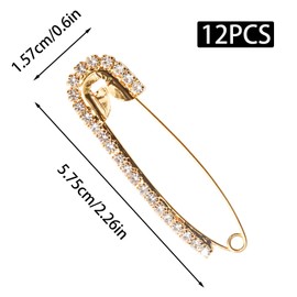 12Pcs Rhinestone Safety Pins 3 Colors Rhinestone Brooch Decorative Brooch