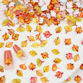 100 Pcs Fall Nail Art Charms Multi Shape Resin Tree Leaf Nail Charms 3D Autumn Red-Brown Maple Leaf Ginkgo Leaf Design Nail Art Rhinestones Jewelry for DIY Thanksgiving Nail Decoration