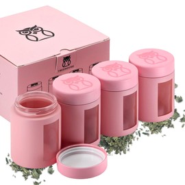 Treehouse Stash Jar (4 oz/120mL) Viewing Jars for Herbs, Spices, Coffee, Teas & More, Air Tight Jar, Thick UV Protection Glass, Smell Resistant Herb Storage (Set of 4) (Matte Pink)