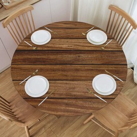 BOXIMIAO - Mantel redondo de madera envejecida con borde elástico, impermeable, reutilizable, para día festivo, cocina, fiesta, patio, S (40-44 pulgadas)