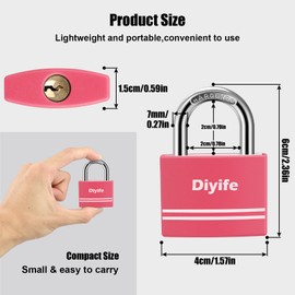 Padlock with Keys, [2 Pack] [4 Keys] Diyife 40mm Small Aluminum Key Padlocks, Anti-Rust Waterproof Padlocks Outdoor Weatherproof Padlock for School, Gym Locker, Cabinets, Gate, Garage, Shed (Pink)