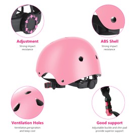 Jim's Store Kids Bike Helmet for 3-10 years old Helmet and Knee Pads Set Adjustable Elbow &Wrist Pads Protective Gear Set for Skateboard Scooter Cycling Roller Skating Boys Girls(Pink)