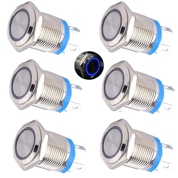 RUNCCI-YUN 6pcs 12-24V 3A 4Pin Waterproof Metal Push Button Momentary