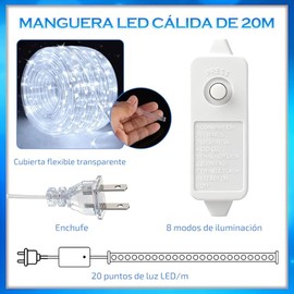 Manguera de Luz Led, 200LED, 8 Modos, IP65 (Luz Fría | 20 metros)