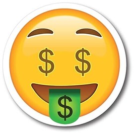 Magnet Me Up Dollar Sign Tongue Out Emoticon Magnet Decal, 5 Inch Round, Cute Se
