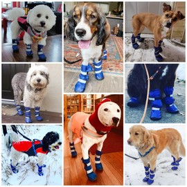 NAMSAN Dog Boots for Large Dogs, 4 Pcs Size 5(XL), Waterproof Rain Booties, Anti-Slip Winter XLarge Dog Boots, Walking Dog Shoes for Summer Hot Pavement Paw Protectors, Adjustable, Blue