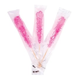 Bayside Candy Rock Candy Wrapped Sticks – Assorted and Individual Flavors – Old-Fashioned Sugar Crystal on a Stick (12ct, Bright Pink – Bubble Gum)