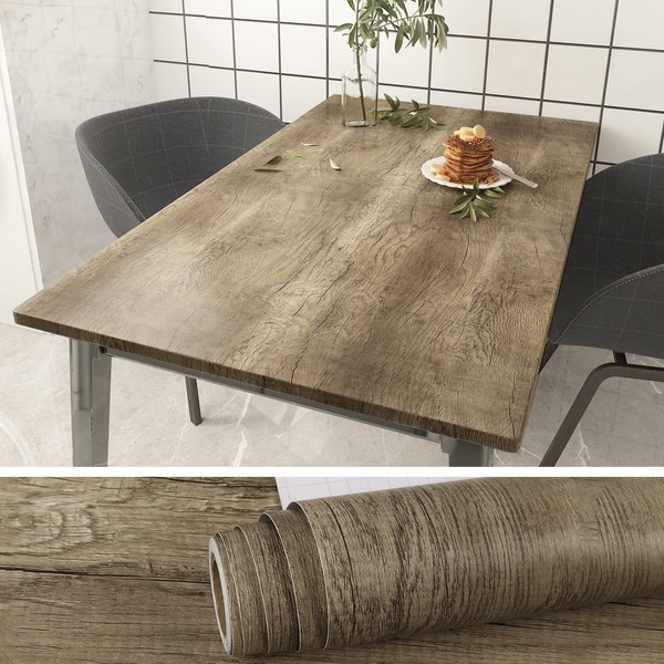 VEELIKE 15.7''x118'' Light Brown Wood Wallpaper Peel and Stick Rustic