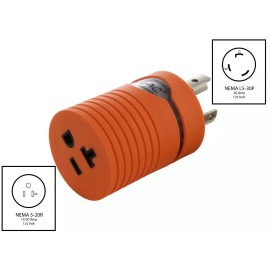 AC WORKS® 30A 125V NEMA L5-30 Male Plug to 20A 125V NEMA 5-20 Female Connector Adapter