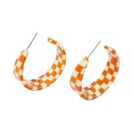 Chic Checkerboard Acrylic Hoop Earrings - Trendy Plaid Earrings - Elegance with a Modern Twist-orange white
