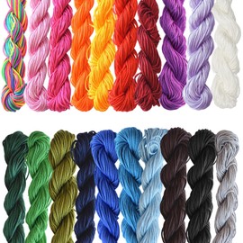 Rairsky 20 Pieces Premium Silk Nylon Cord, Macrame Cord 1mm, Chinese Knotting Cord, Macrame Thread Hair Braiding for Friendship Bracelet Necklace DIY Craft Jewellery Making(20 Colors, 25m Each Color)