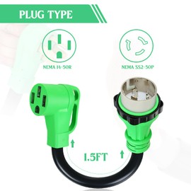 Kanayu 50 Amp 1.5 Ft SS2-50P to 14-50R Charger Power Adapter Cord Shore Power RV EV Power Cord with Twist Locking for RV EV Generator Welder Dryer, Heavy Duty 6/3+8/1 Gauge STW Wire