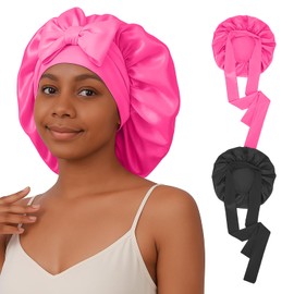 ZHENSILK Silk Satin Bonnet for Sleeping, Sleep Cap with Elastic Tie, Curly Hair Wrap Cap for Women, Silky Night Accessories (Black Rose)