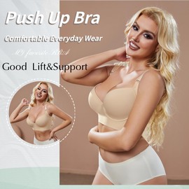 Simpyiss Comfortable Bra Push Up Bra for Small Breasts Full Back Bra Sport Bra(Beige,42DD)