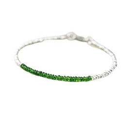 LKBEADS Unisex Chrome Diopside 3 mm Rondelle Faceted Beads 7 Inch Stacking Bracelet with 925 Sterling Silver - Silver Plated Clasp, Stone Sterling Silver Metal, Chrome Diopside