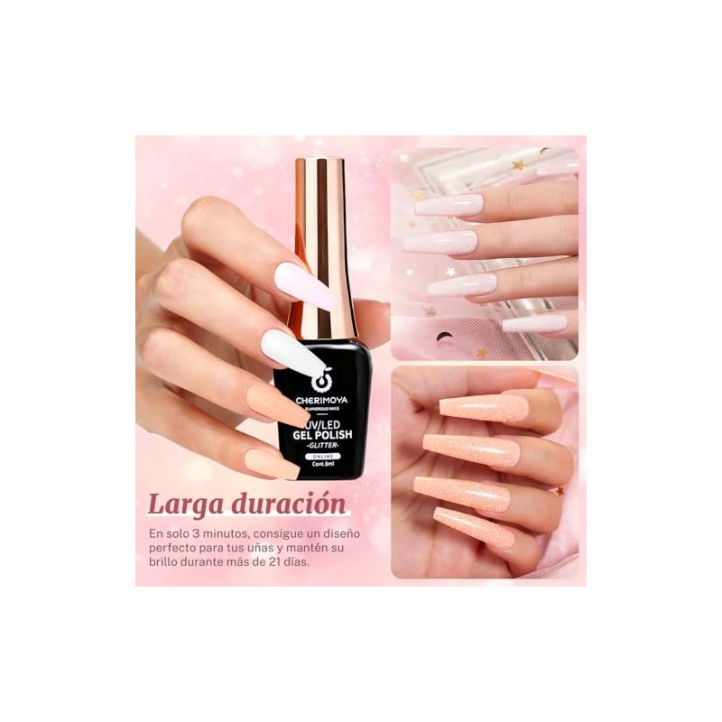 CHERIMOYA Esmalte en Gel Plata Glitter para Uñas 8ml