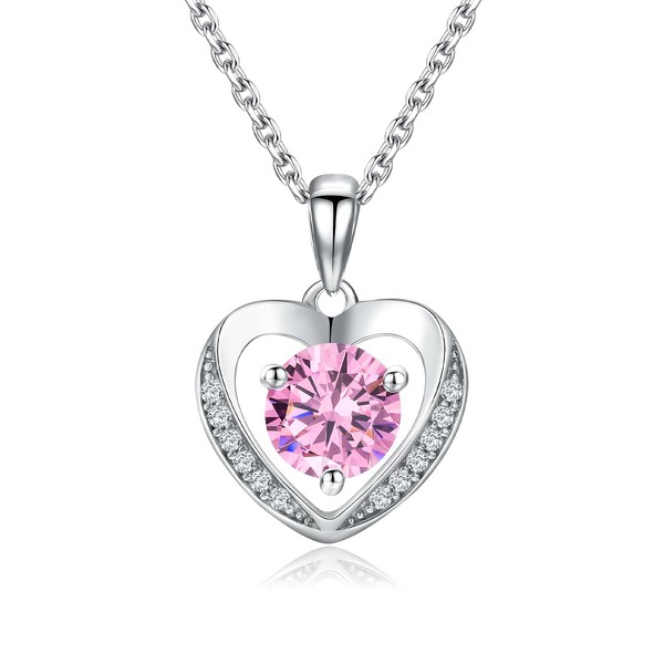 AGRULE Pink Heart Necklace Valentines Anniversary Jewelry 925 Sterling Silver
