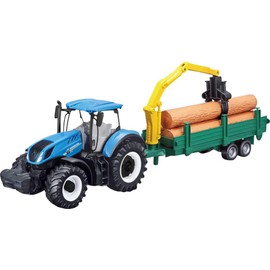Bburago Die-Cast NEW HOLLAND T7.315 TRACTOR and TREE FORWARDER - Replica Collectible Toy Model - 1:50 Scale