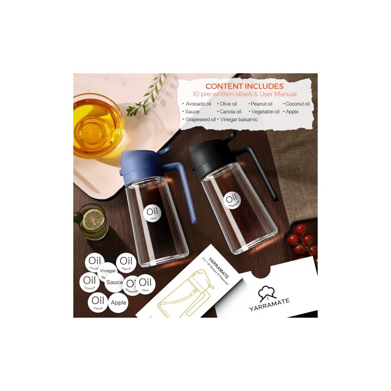 YARRAMATE 2-Pack Glass Olive Oil Sprayer - 16oz Multi-Purpose Dispenser
