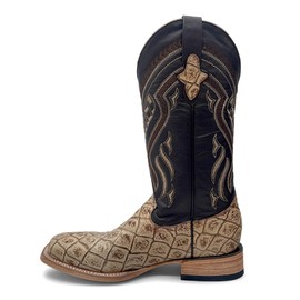 Men’s Leather Western Boot Pirarucu Fish Print Square Toe Mid Calf (12, Tan)