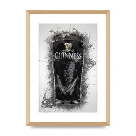 Lithobee - Guinness Pint Splatter - Printed Wall Art Design in Sizes A2, A3 & A4 Framed in a Stylish Quality Coloured Frame or Unframed (A2 Gold Abraded Frame)