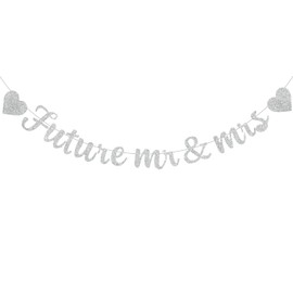 RICHHHA Glitter Silver Future Mr & Mrs Banner with Heart,Pre-Strung,Engagement Ceremony Decor Bridal Party Wedding Decorations,Bachelorette Party, Wedding Eve Parties Supply