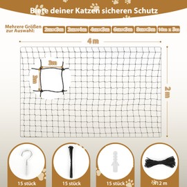 Cat Net for Balcony, Wire Reinforced, Cat Mesh Balcony Protection with Mounting Rope, Nails, Durable, Bite and Tear-Resistant, UV-Resistant, Weatherproof, Cat Net for Balcony, Patio, Window, Doors (2