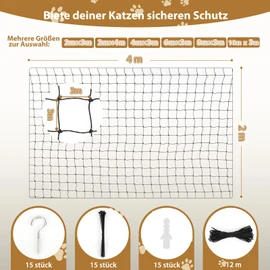 Cat Net for Balcony, Wire Reinforced, Cat Mesh Balcony Protection with Mounting Rope, Nails, Durable, Bite and Tear-Resistant, UV-Resistant, Weatherproof, Cat Net for Balcony, Patio, Window, Doors (2