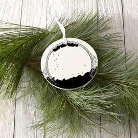 Minimalist Roller Coaster 1, Joyride Home Decor, Ornament, 4 Inch Wooden, Round Ornament with White Ribbon, Christmas Decor, Gift Tag, Artist Designed.