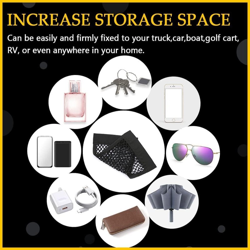 4PC Car Storage Net Organiser (40x25cm) - Universal Elastic Mesh
