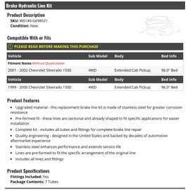 Marketplace Auto Parts Brake Hydraulic Line Kit - 7 Piece - Compatible with 1999-2002 Chevy Silverado 1500 4WD Extended Cab Pickup (with 96 Inch Bed)