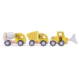 New Classic Toys 11948 Wooden Construction Vehicles Set for Toddlers First Cars for One Year Old, Yellow