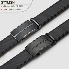VANNANBA 2 Pack Ratchet Leather Belt for Men - Sliding Belt in Gift Set Box for Mens Dress Casual 1 3/8" - Trim to Fit with Automatic Buckle Alloy(13+14,34"-36" Waist Adjustable)