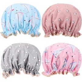 Tbestmax Gorros Ducha Mujer Niña Reutilizables Impermeables Doble Capa Estampado Gato Barco