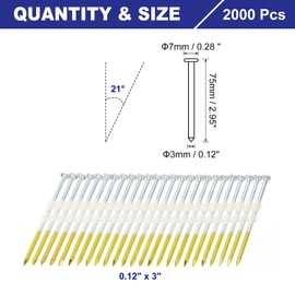 uxcell 500Pcs 21 Degree 0.12" x 3" Plastic Collated Framing Nails, Color Zinc