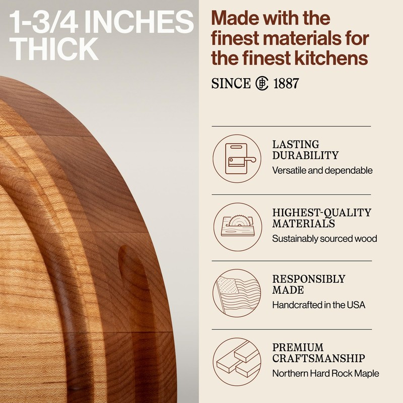 John Boos CB Series Round Wooden Maple Cutting Board 12”x12”