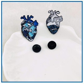 KOOBOOK - Broche de ballena con forma de corazón, esmaltado, diseño romántico, color azul, 2 unidades
