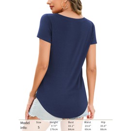 DittyandVibe Women Short Sleeve V Neck Curved Hem Tunic Tops T Shirts (Navy Blue,2XL)