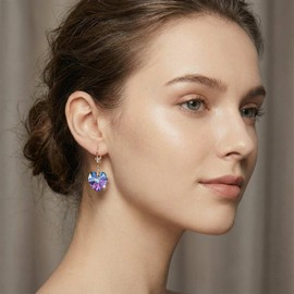 Austrian Crystal Heart Drop Leverback Earrings for Women Fashion Dangle Earring 14K Rose Gold Plated Hypoallergenic Jewelry (Vitrail Light)