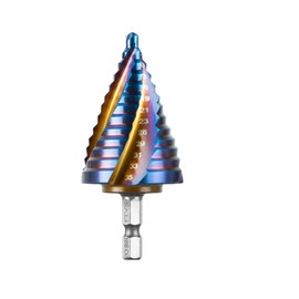 SALI M35 HSS Step Drill Bit 5-35 mm Four Spiral Flute Cobalt Step Drill 1/4" Hex Shank Quick Change Design High Speed Steel Step Drill Bit for Metal, Stainless Steel, Aluminum, Wood, Plastic