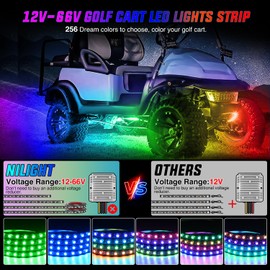 Nilight 4PCS Golf Cart Underglow LED Light Strip Dream Color Multi-Mode Neon Accent Lighting Kit APP and Remote Control Sound Active Music Sync IP67 Waterproof 12V-65V Input for EZGO Yamaha Club Car